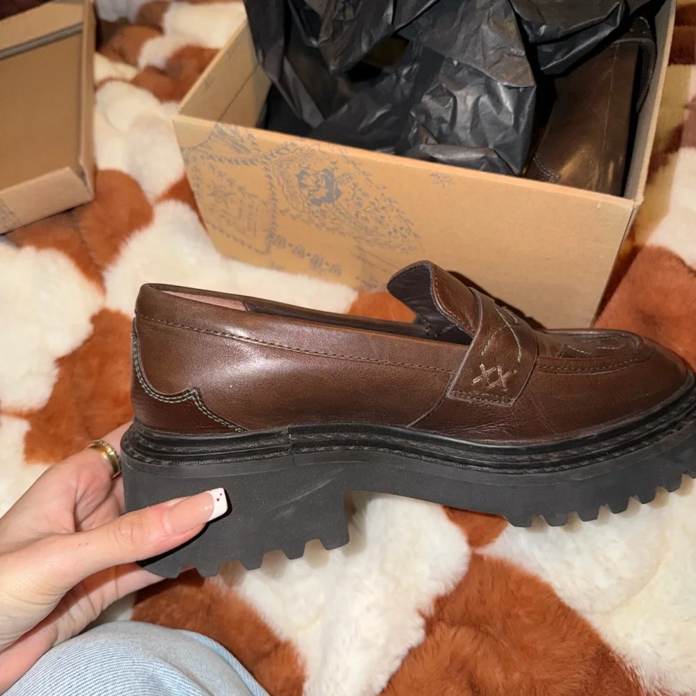 Free People Brown Leather Chunky Loafers